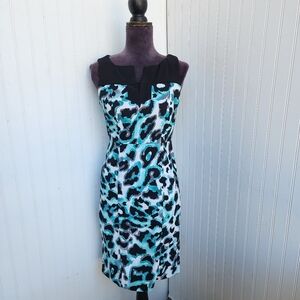 Sangria Black Blue White Leopard Priny Sleeveless Dress Womens Sz 4
